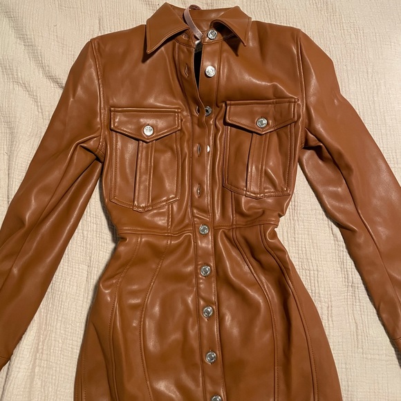 NWT House of CB Crystal Leather Open Back Tan Dress - Picture 4 of 8